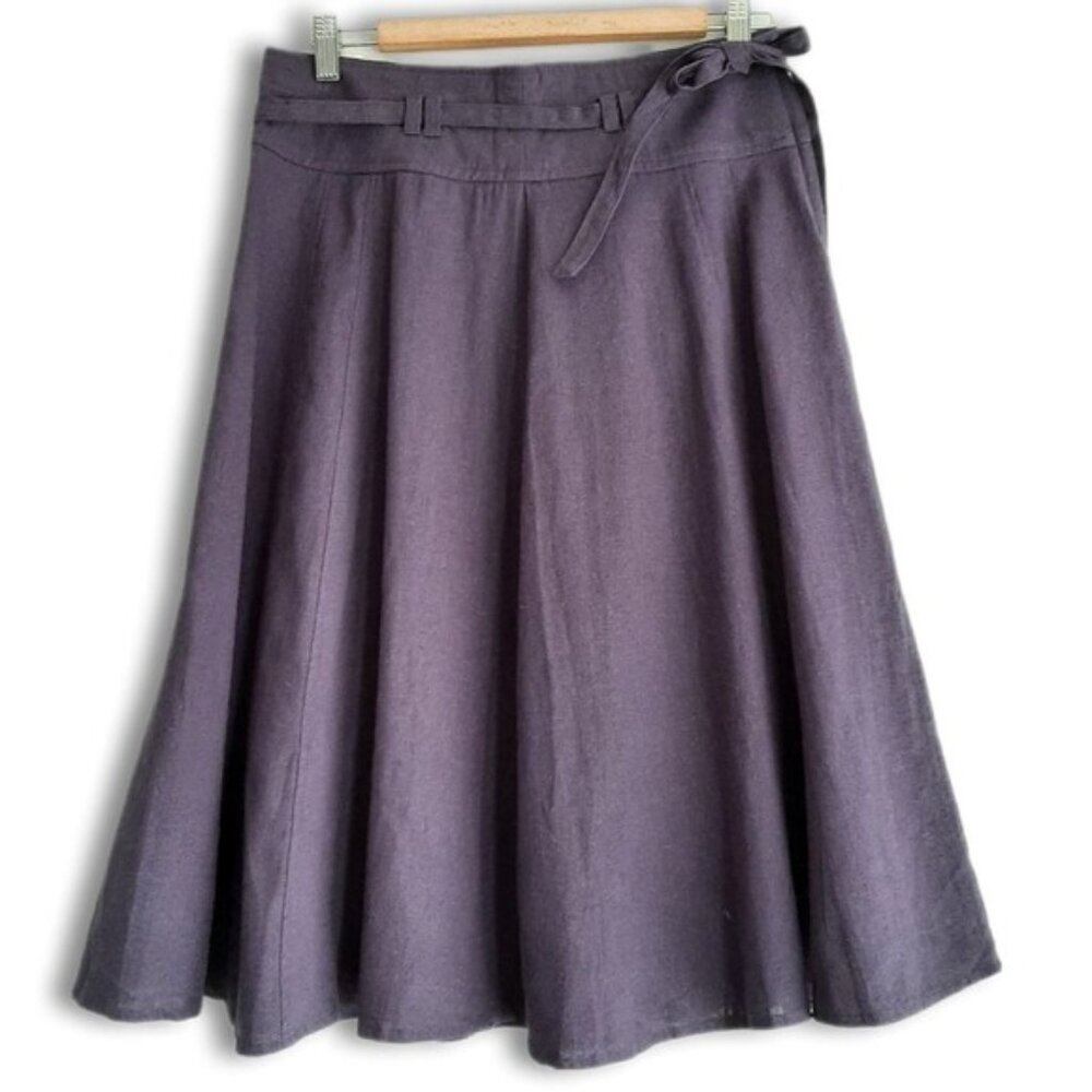 NEW LOOK / NEW Linen Blend Midi Knee Length Skirt w/ Belt Navy Blue Sz 8